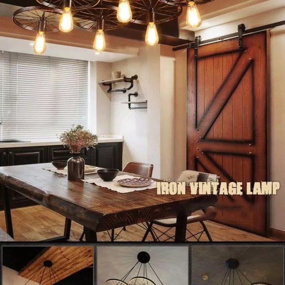 Rustic 6 Bulb Wagon Wheel Chandelier Distressed Bronze Finish Home Business - Picture 12 of 16